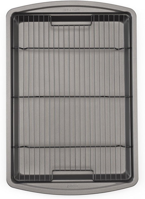 GoodCook 15” x 10.5” Nonstick Carbon Steel Baking Pan & Raised Wire Rack Set for Pizza, Bacon, and Multipurpose Cooking