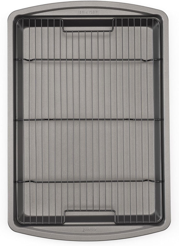 GoodCook 15” x 10.5” Nonstick Carbon Steel Baking Pan & Raised Wire Rack Set for Pizza, Bacon, and Multipurpose Cooking