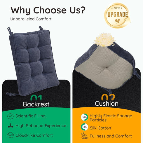 Vicatiful Set Rocking Chair Cushion - Non-Slip Thick Rocking Chair Pad Indoor with Ties High-Back Rocker Cushion