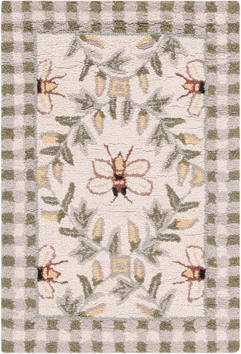 1'8" 2'6", Country (HK55A) SAFAVIEH Chelsea Collection Accent Rug - x Ivory & Green, Hand-Hooked French Wool, Ideal
