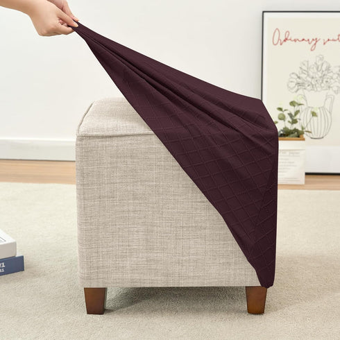ANWUCHEN Ottoman Cover-Stretch Knitted Jacquard Ottoman Cover Square-Soft Square Ottoman Covers Slipcover -Thick