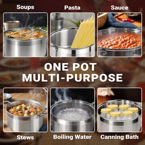Kirecoo 8 Quart Stainless Steel Stock Pot, Heavy Duty Induction Cooking Pot with Visible Lid for Pasta, Soup, Canning