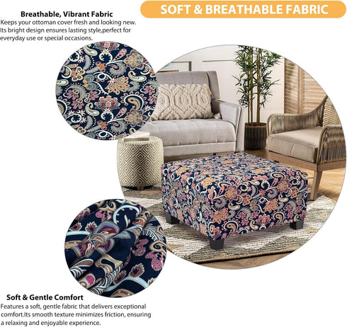 Ottoman Cover Square Slipcovers Printed,Stretch Footrest Stool Cover for Ottoman Square,Soft Foot Stool Cover Protector