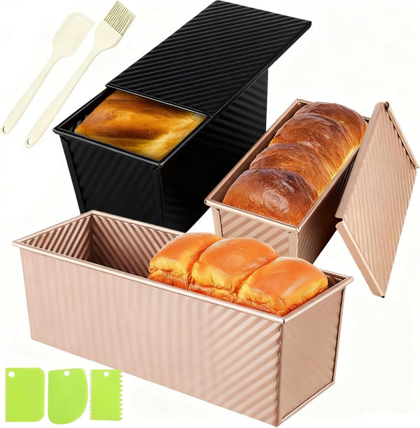 YURTKUMAS 3 Pack Set Pullman Loaf Pan with Lids, 2.2 lb & 1