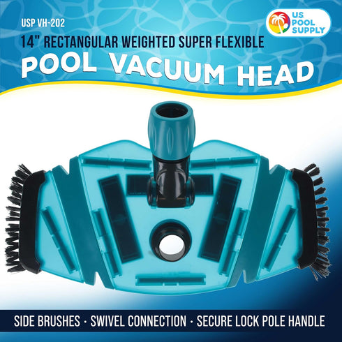14" Swimming Swimming U.S. Pool Supply Professional Rectangular Weighted Super Flexible Pool Vacuum Head with Side