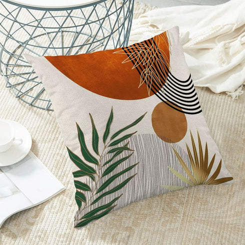 Boho Mid Century Pillow Covers 18x18 Set of 2, Orange Gold Geometric Aesthetic Cushion Cover for Living Room Decor