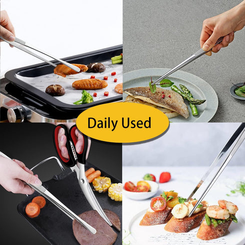 JETKONG 2 Pcs 12-Inch Extra-Long Stainless Steel Kitchen Tweezers, Fine Tweezer Tongs, Silver