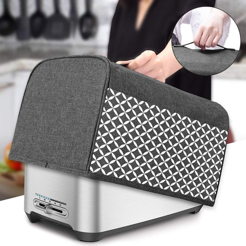Yarwo 4 Slice Toaster Cover, Gray with Grid, Fits Most Long Slot Toasters, Pockets and Top Handle