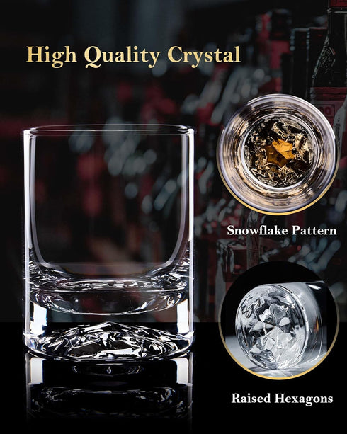 JBHO Hand Blown Crystal Double Old Fashioned Cocktail Glasses, Set of 2, Perfect Size for Oversized Ice Cubes