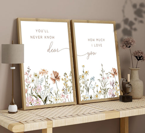 2 libitea Pcs Wildflower Nursery Wall Art Flower Botanical Sentence Poster Painting Picture Wall Decor Boho Girl