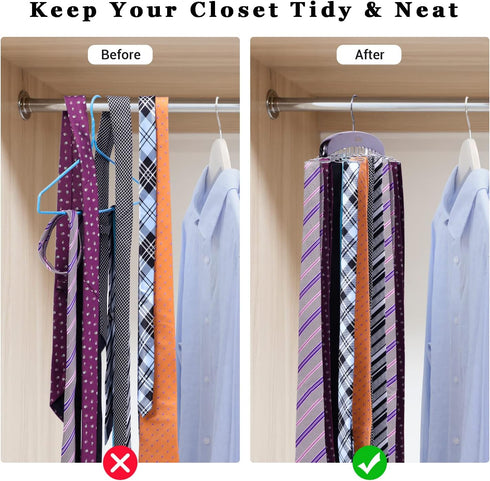 Ohuhu Tie Rack Hanger for Closet, 2 Packs 24 Folding Hooks Wooden Tie Holder Organizer, Walnut