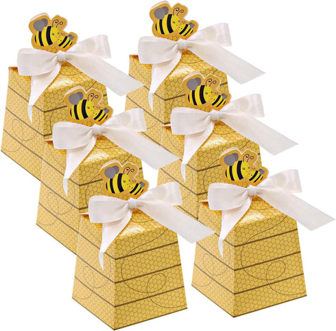 Cyblinia 50 Pack Bee Party Favor Boxes, Paper Beehive Gift Box for Birthday Party Supplies