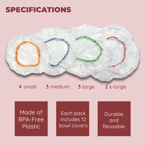 Culinary Elements Reusable Bowl Covers, 12 Count, 4 Sizes, Multi-Purpose Plastic Food Storage
