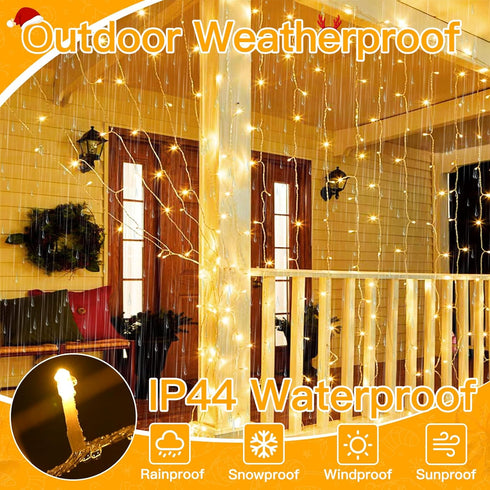 300 9.8 FTx9.8 8 Ollny Christmas Curtain Lights LED FT, Outdoor Waterproof Curtain String Lights with Remote Timer