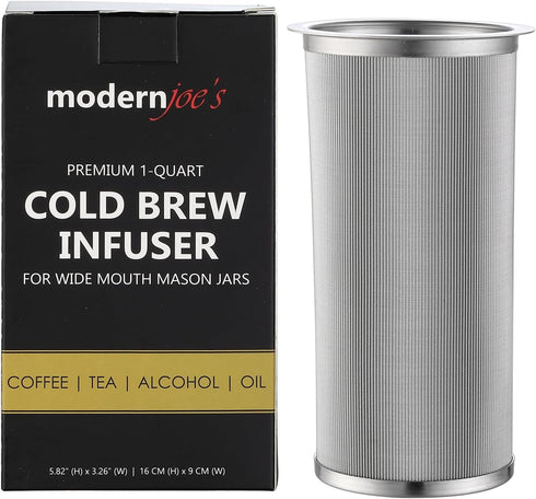 MODERNJOE'S Premium Infuser Cold Brew Coffee Maker for 1 Quart Wide Mouth Mason Jars, Heavy Duty 100 Micron Mesh