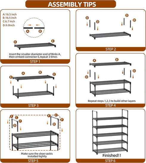 Saincustom 5-Tier Closet 5 Shoe Rack - Shoe Organizer, Sturdy Shoe Storage Shelf, Perfect for Front Door Entrance