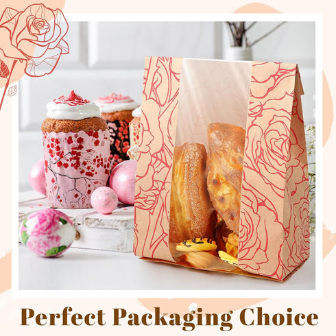 50 Pack 500pcs Packaging 14x8.3x3.2 Bread Bags Bulk for Homemade Bread Kraft Sourdough Bread Bags with Love Stickers