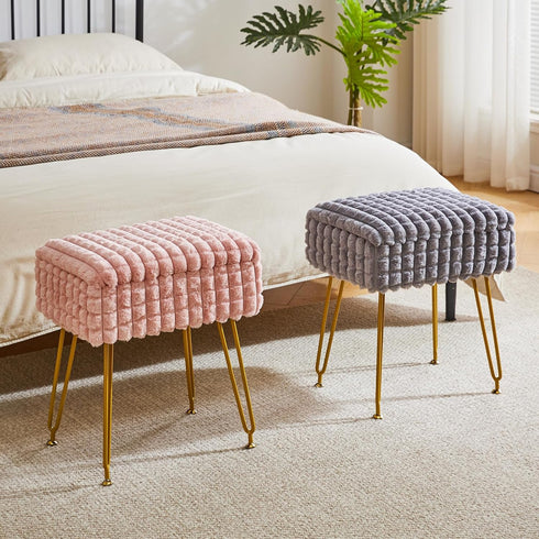 WBD004P IBUYKE Rectangle Vanity Chair with Storage Space, Footrest Footstool Ottoman, Vanity Stool, Dressing Table