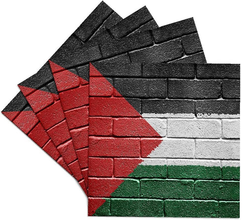 3dRose Palestinian Ceramic Tile Coaster, National Flag of Palestine Painted on Brick Wall (Set of 4)
