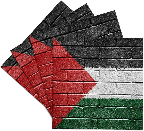 3dRose Palestinian Ceramic Tile Coaster, National Flag of Palestine Painted on Brick Wall (Set of 4)