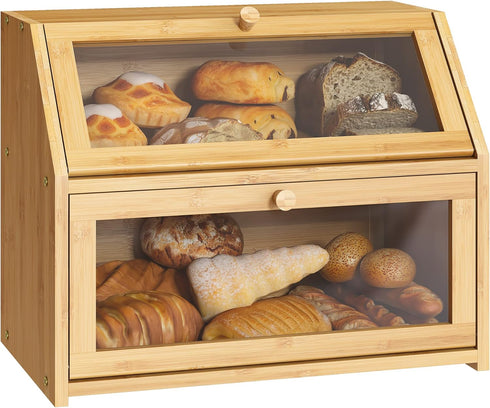 BMOSU Farmhouse Bread Box for Kitchen Countertop Bread box Double Layer Bamboo