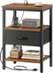 SUPERJARE Nightstand with Charging Station, Bed Side Table with Adjustable Fabric Drawer,