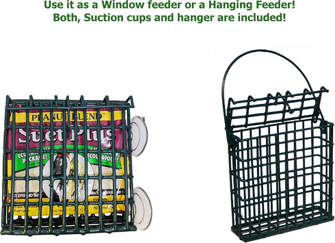 Wildlife Sciences Window Suet Feeder Cage Suet Cake Combo for Wild Birds | includes 1 Window Feeder and 11 ounce Peanut Suet Cake