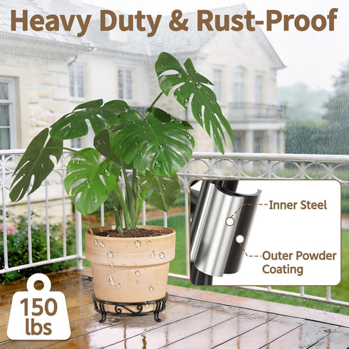 11 Inches 2 Pack LASZOLA Black Plant Stand for Single Large Outdoor Indoor Pot, Heavy Duty Metal Floor Fern Base