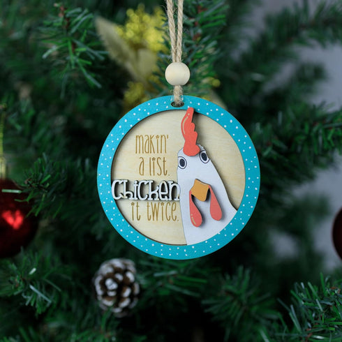 Wooden Christmas Ornaments - Chicken, Chicken Christmas Decorations for Tree