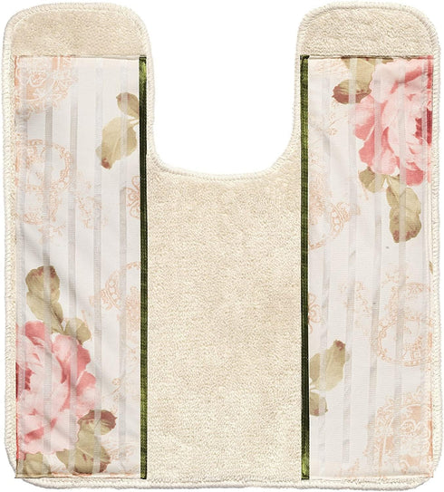 Popular Bath Contour Bath Rug, Madeline Collection, 23" x 10.5", Beige/Pink