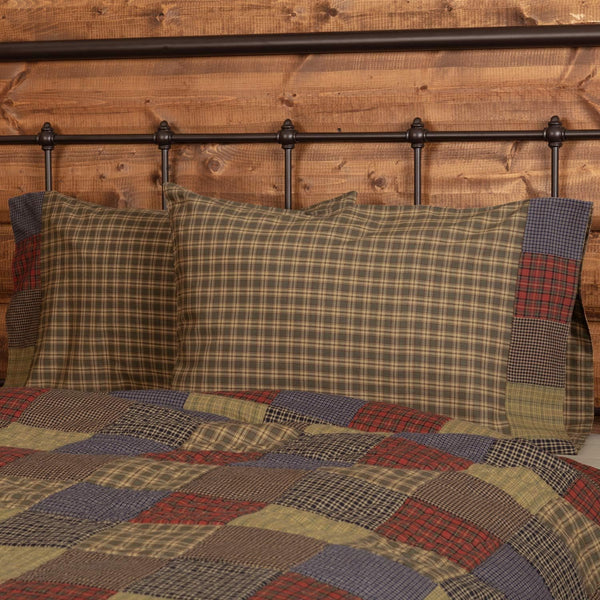 VHC Brands Set of 2 Rustic Bedding Ridge Cotton Patchwork Plaid Standard Pillow Cases, Cedar Green