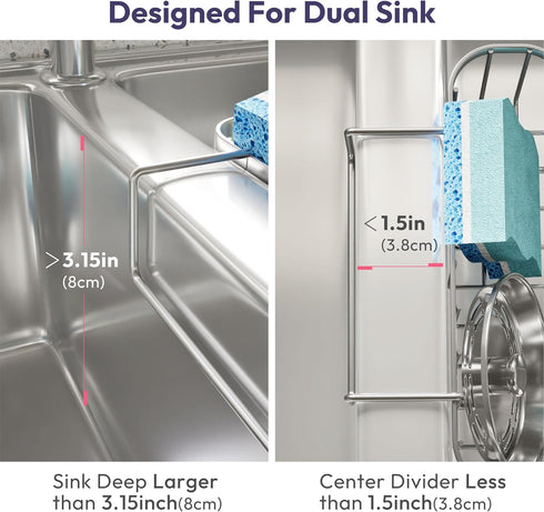 SWTYMIKI Sponge Holder for Kitchen Sink, Movable Kitchen Sink Caddy with Compact Size Rustproof and Waterproof Hanging