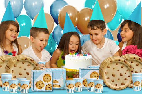 Milk and Cookies Birthday Party Supplies Set - Plates, Napkins, Cups Tableware Kit for 16 Guests
