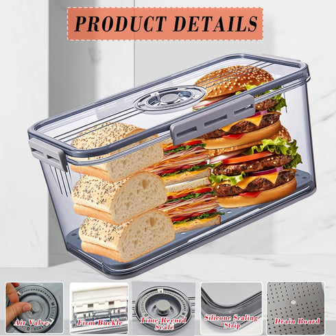 Counter Bread Box Bread Boxes for Kitchen Airtight,Time Recording Bread Storage Container with Lid, Bread Keeper