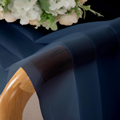 Sheer Window Valance Curtains, 42x14 Inches Light Filtering Valances Windows Treatment, Small Rod Pockets Voile Sheer Curtains for Living Room/Bathroom/Basement, Navy Blue, 2PCS