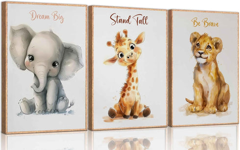 3 Pcs Safari Nursery Canvas Wall Art Kids Cute Inspirational Animal Lion
