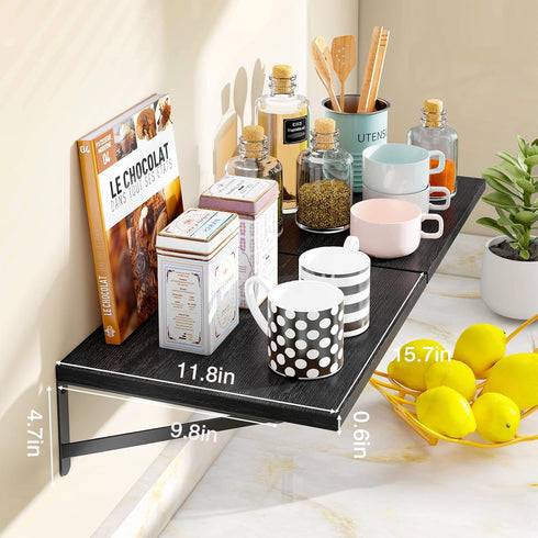 15.7in 11.8in 0.6in (Set 2) Fixwal Deep Floating Shelves for Wall, X X Wide Black Shelves for Bedroom, Large Wall Shelf