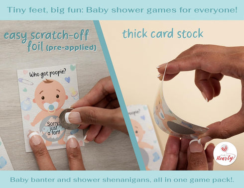 Party Hearty Baby Shower Games, 33 Poopie Emoji Scratch Off Lottery Tickets for Girl and Boy