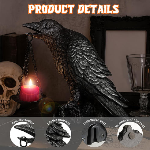 Gothic Crow Wall Art Decor Outdoor Wall Sconce Raven lamp Table Candle Holder Halloween Wall Decor for Patio Garden