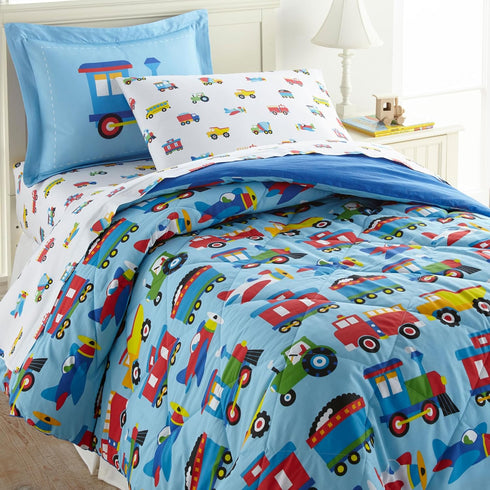 Set 100% Cozy Wildkin Flannel Full Sheet Cotton, Soft & Bed Sheets - Trains, Planes, and Trucks