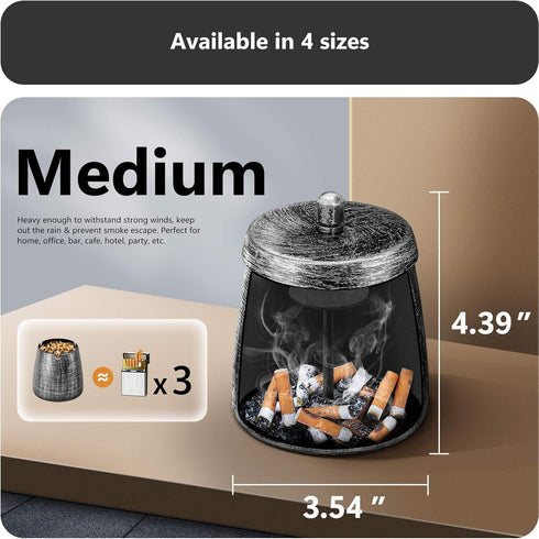 roygra Ashtray with Lid, Windproof Smokeless Metal Ashtray – Green, Medium Size (4.39 x 3.54 x 3.54’’)
