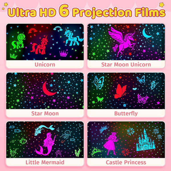 Kids Night Light Projector, 90 Lights 360° Silent Rechargeable Star Light, Dimmable Unicorn Night Light with Timer