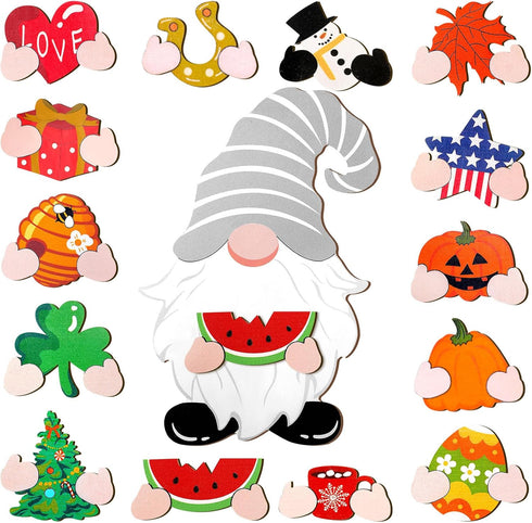 Blulu Interchangeable Wooden Gnome Decor, Summer Patriotic 4th of July Tiered Tray DIY Holiday Decorations with Magnet