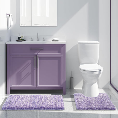 Yimobra Luxury Bathroom Rugs, Fluffy Non Slip Bath Mats, Quick Dry Plush Shower Rugs, 32"x 20", Purple and White