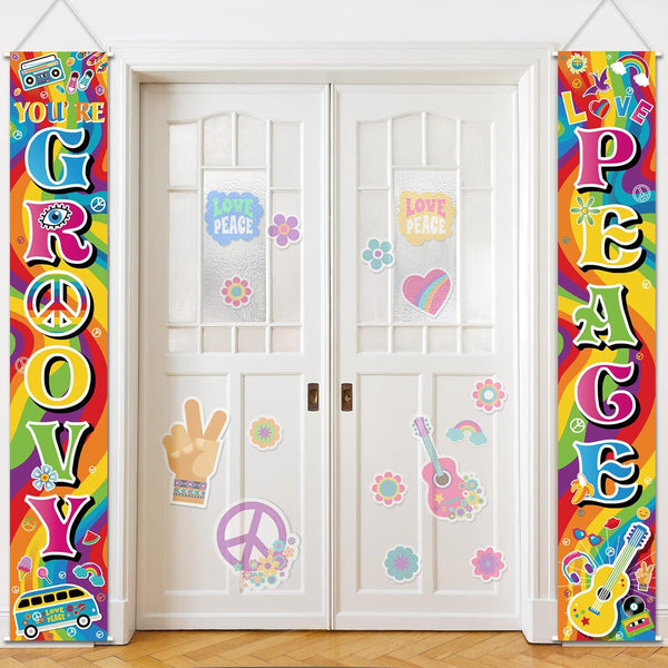 Blulu 60's Party Scene Setters, Hippie Wall Decoration for 1980s Theme Rock Star Birthday Decoration