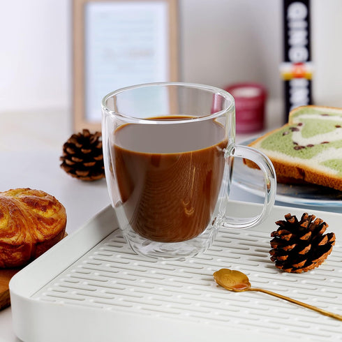17oz,Double Beverages,Set 4 CNGLASS Large Glass Coffee Mugs Walled Insulated Clear Coffee Cups with Handle,Clear