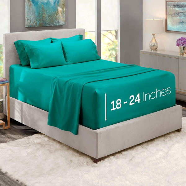 Nestl Extra Deep Pocket Split King Sheet Set - 7 PC Soft Microfiber Bedding Sheets & Pillowcases, Teal Blue/Green