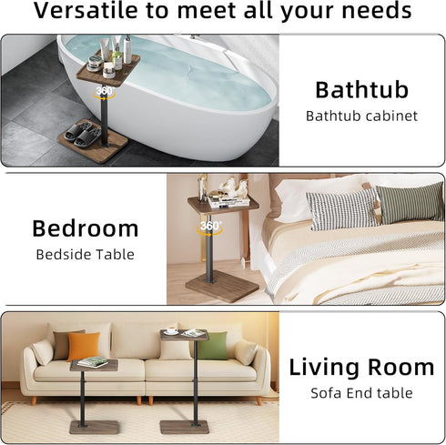 Height,360Swivel LAKEMID C Table End Table Adjustable Sofa Table Tray for Small Spaces,Couch Tables That Slide Under,C
