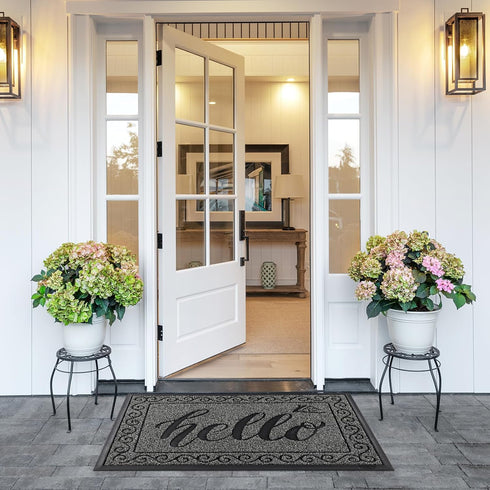Yimobra Hello Door Mat, Heavy Duty Non-Slip Outdoor Welcome Mat for Home Entry, 29.5 x 17 Inch, Black Gray