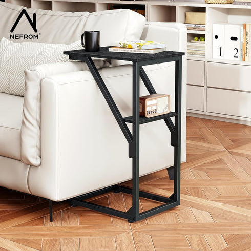 NEFROM ET-D-BK1 C-Shaped End Table, Small Couch Side Table, Sofa TV Tray Table for Living Room, Bedroom, Bedside